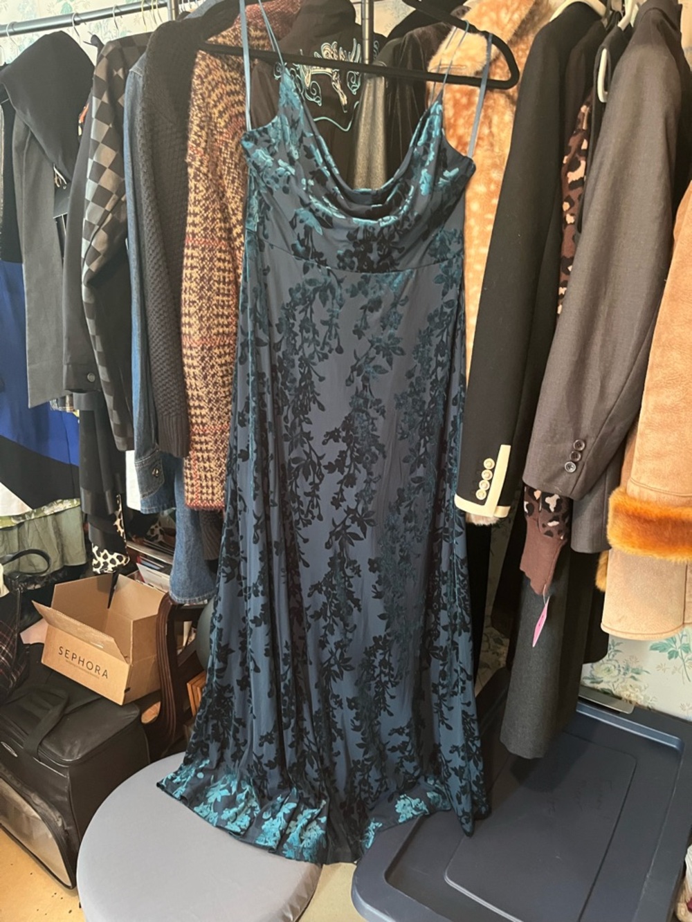 Trixxi Teal and Black Floral Slip Maxi Dress